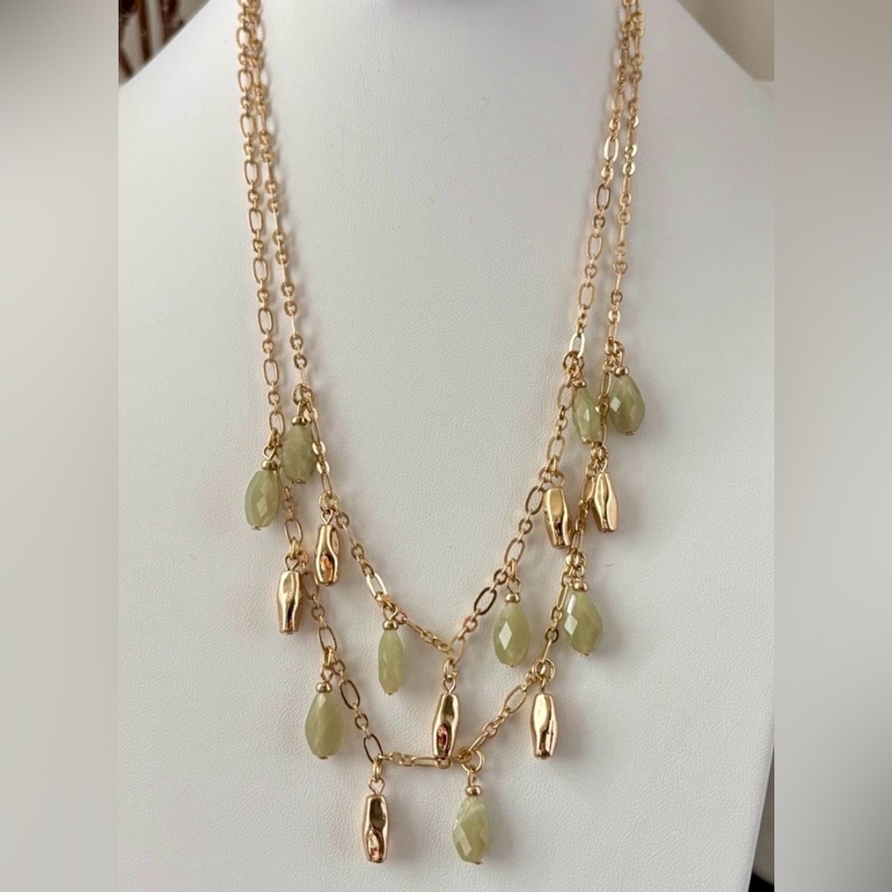 Carol D Studio Goldtone double chain, mint green beveled acrylic stones